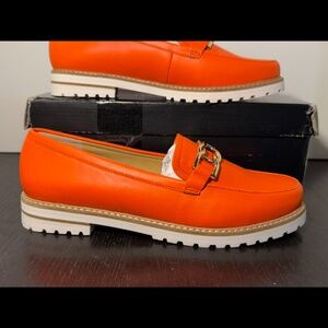 Talbots Laura Link Nappa Loafers Shoes Bright Tangerine Womans 7.5M